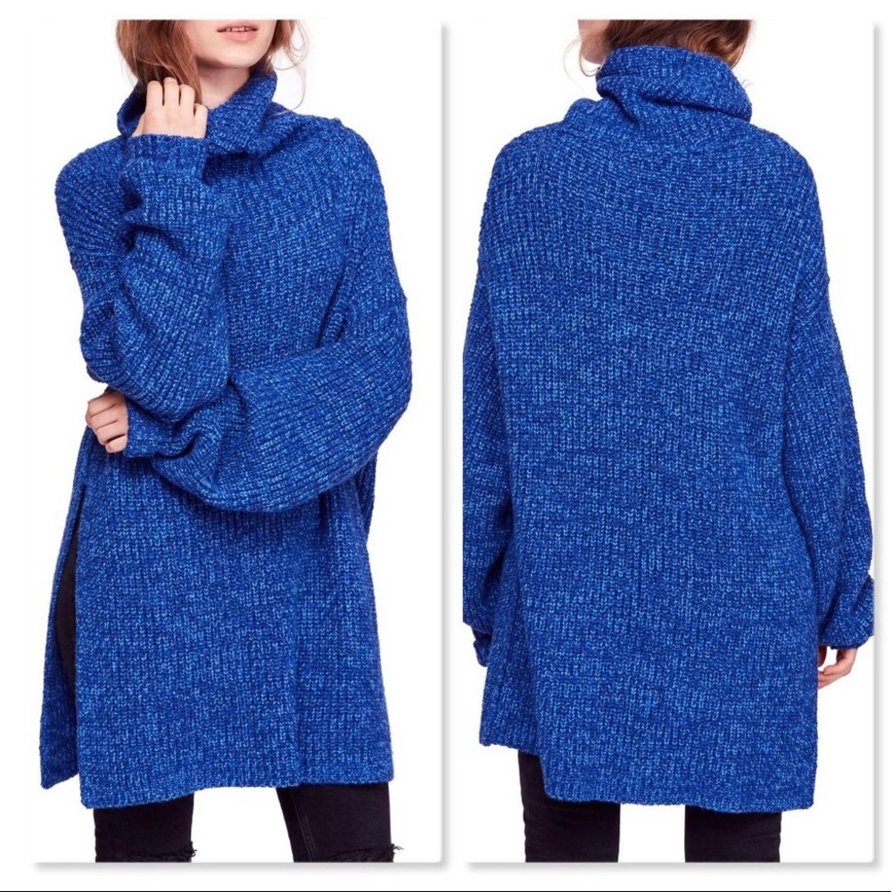 Free People Blue Cowl Neck Sweater